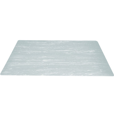Reduce worker fatigue and boost safety with this 6' x 4' gray marble anti-fatigue mat featuring 1/8" heavy-duty rubber and 3/8" dense foam base. The beveled edges on all four sides provide safe, easy access while the 1/2" total thickness delivers superior cushioning and durability. Choose gray or select from walnut, black, or blue marble finishes to match your facility.