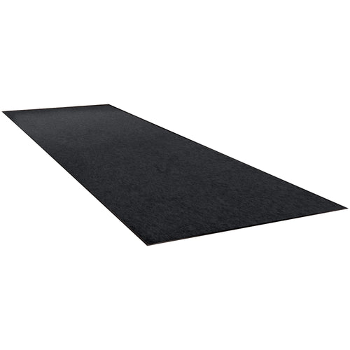 Durable 12' x 3' economy vinyl carpet mat in charcoal with secure non-slip vinyl backing. 5/16