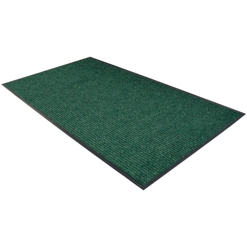 Heavy-duty 6' x 4' vinyl carpet floor mat engineered to scrape mud, dirt, and moisture from employee footwear at building entrances. Raised double-rib design with non-slip vinyl backing and 3/8