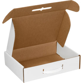 Professional-grade ECT-32-B white corrugated carrying cases built for frequent handling and transport. Each case includes integrated plastic handles and measures 12 1/8"  9 1/4"  3". Sold in bundles of 10 for maximum cost efficiency and freight optimization.