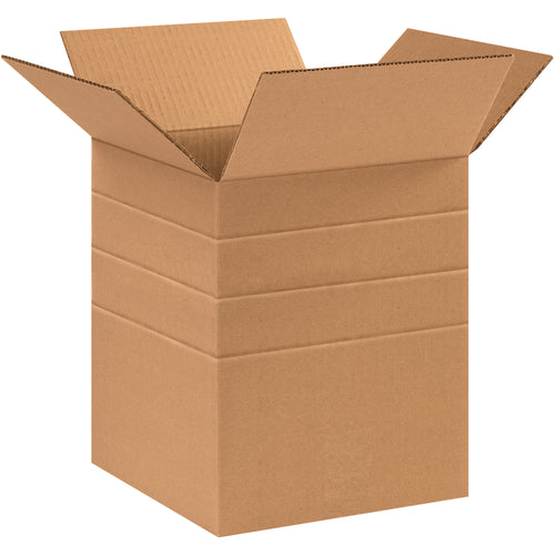 Pre-scored multi-depth corrugated boxes that fold to 6 different heights‚eliminate carton sizers and cut your shipping costs. ECT-32 kraft construction delivers reliable stacking performance. Reduce inventory complexity with one SKU that handles multiple product sizes.