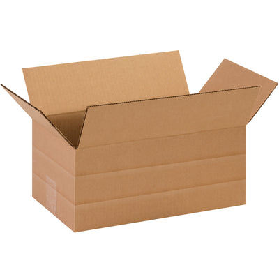 Adjustable 14x8x6 multi-depth corrugated cartons fold to multiple heights without a carton sizer–maximize freight efficiency and cut packaging SKU inventory. Pre-scored kraft corrugated construction delivers ECT-32 strength for safe parcel shipping. Sold in bundles of 25.