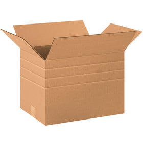 Eliminate multiple SKUs with one versatile 20x14x14 pre-scored corrugated box that folds to three different heights–perfect for warehouse managers cutting packaging inventory and parcel costs. ECT-32 kraft material delivers strength without carton sizers. Sold as a bundle of 15 boxes.