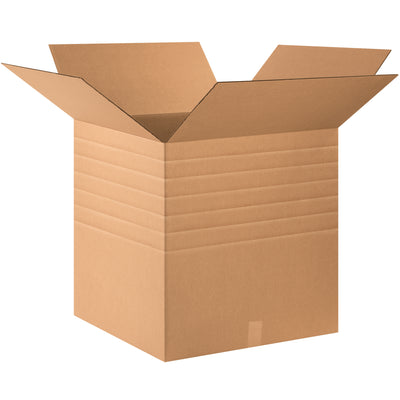 ECT-44 heavy-duty multi-depth kraft corrugated boxes in 24x24x24 dimensions eliminate empty space and reduce dimensional weight surcharges. Pre-scored sides let you adjust box size without inventory clutter. 40% stronger than standard shipping cartons‚built for warehouse efficiency and maximum stacking performance.