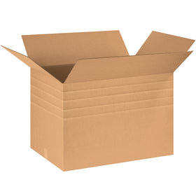 ECT-44 heavy-duty multi-depth corrugated boxes (30x20x20") with pre-scored intervals for flexible sizing without excess storage. Each bundle contains 10 kraft cartons–40% stronger than standard shipping containers to maximize stacking performance and protect freight. Eliminate dimensional weight surcharges by reducing empty void space.