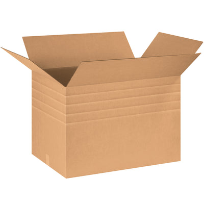 ECT-44 heavy-duty multi-depth corrugated boxes (30x20x20") with pre-scored intervals for flexible sizing without excess storage. Each bundle contains 10 kraft cartons–40% stronger than standard shipping containers to maximize stacking performance and protect freight. Eliminate dimensional weight surcharges by reducing empty void space.