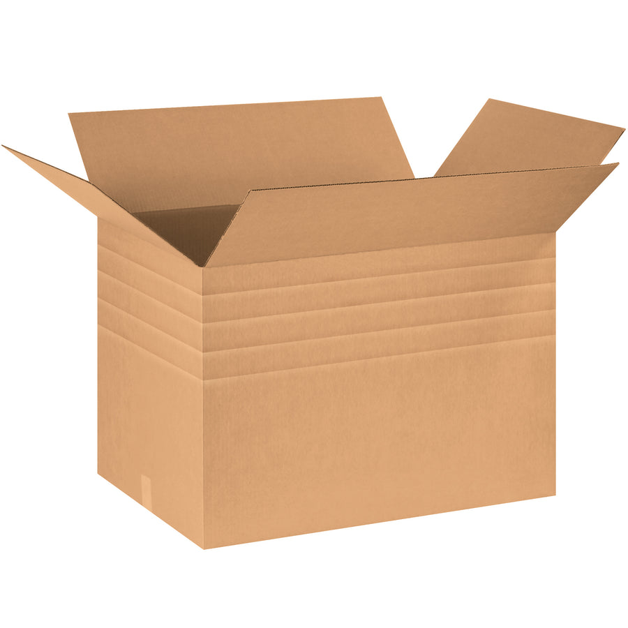 ECT-44 heavy-duty multi-depth corrugated boxes (30x20x20") with pre-scored intervals for flexible sizing without excess storage. Each bundle contains 10 kraft cartons–40% stronger than standard shipping containers to maximize stacking performance and protect freight. Eliminate dimensional weight surcharges by reducing empty void space.