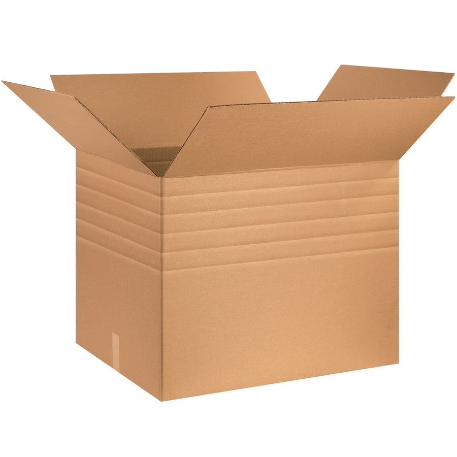Heavy-duty ECT-44 multi-depth corrugated boxes (30x24x24") with pre-scored sides for flexible sizing–eliminate wasted space and reduce dimensional weight penalties. 40% stronger than standard shipping cartons. Sold in bundles of 10.