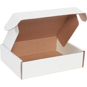 Professional-grade white corrugated literature mailers with front locking tabs and protective side flaps for maximum document protection. Constructed from strong ECT-32-B material and assembles in seconds without tape, glue, or staples. Bundle of 50 deluxe mailers designed for e-commerce brands requiring crush-resistant shipping solutions.