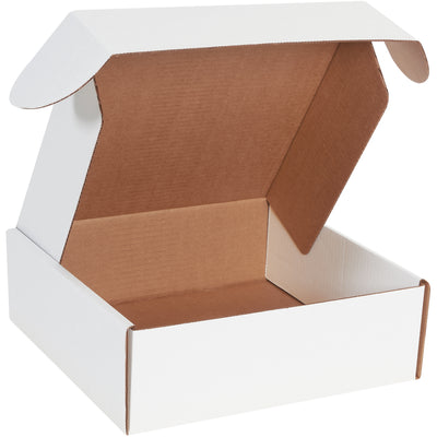 Professional 12x12x4 white corrugated literature mailers with integrated locking tabs and protective side flaps designed for maximum document security and crush resistance. Made from durable ECT-32-B corrugated material and assembled in seconds without tape, glue, or staples. Sold as a bundle of 50 mailers.