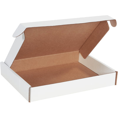 Professional-grade 13x10x2 white corrugated literature mailers designed for e-commerce brands shipping documents, catalogs, and promotional materials. ECT-32-B crush-resistant construction with front-locking tabs and protective side flaps ensures maximum protection without tape, glue, or staples. 50-box bundle delivers cost-effective shipping solutions.
