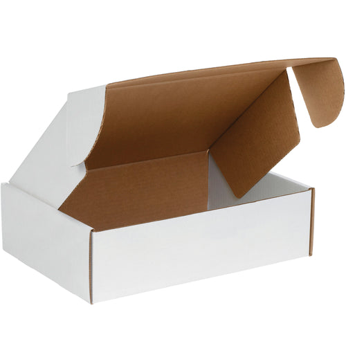 Protect important documents with crush-resistant 14x10x4 white deluxe literature mailers engineered for e-commerce brands. ECT-32-B corrugated construction with reinforced side flaps and front locking tabs assembles in seconds–no tape, glue, or staples required. Bundle of 50 mailers ready to ship.