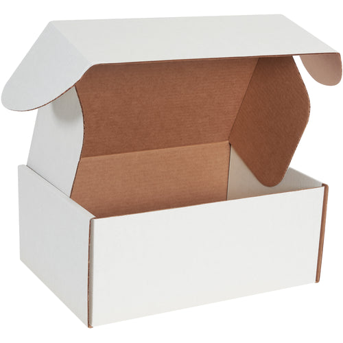 Professional-grade 14x10x6 white corrugated literature mailers deliver crush-resistant protection with zero assembly hassle. Features front locking tabs, side flaps for stacking strength, and self-sealing tuck closure–no tape, glue, or staples required. Sold in bundles of 50.