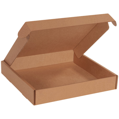 Professional-grade 14x14x2 kraft corrugated literature mailers designed for e-commerce brands shipping important documents, marketing materials, and catalogs. Features protective side flaps, outside tuck closure, and maximum crush resistance with ECT-32-B strength. Assembles in seconds without tape, glue, or staples–50 boxes per bundle.