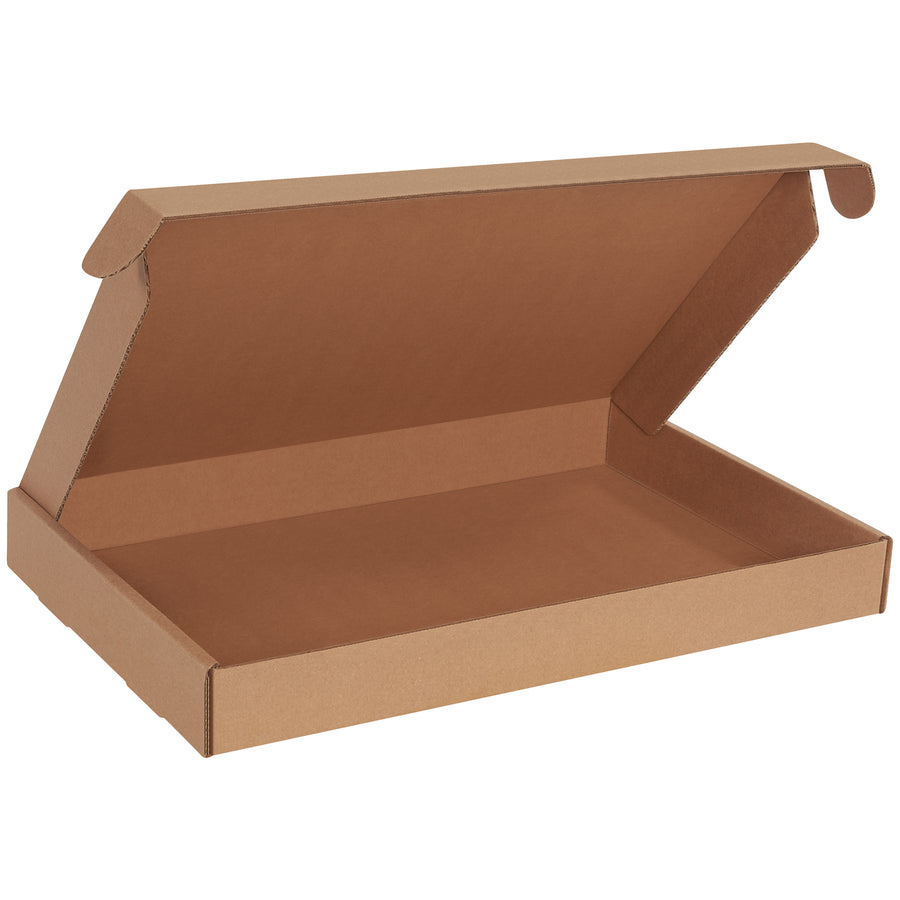 Ship important documents with confidence using these 18x12x2 kraft corrugated literature mailers. Features protective side flaps, front tuck closure, and ECT-32-B strength for maximum crush resistance. One-piece design assembles in seconds without tape, glue, or staples‚50 boxes per bundle.