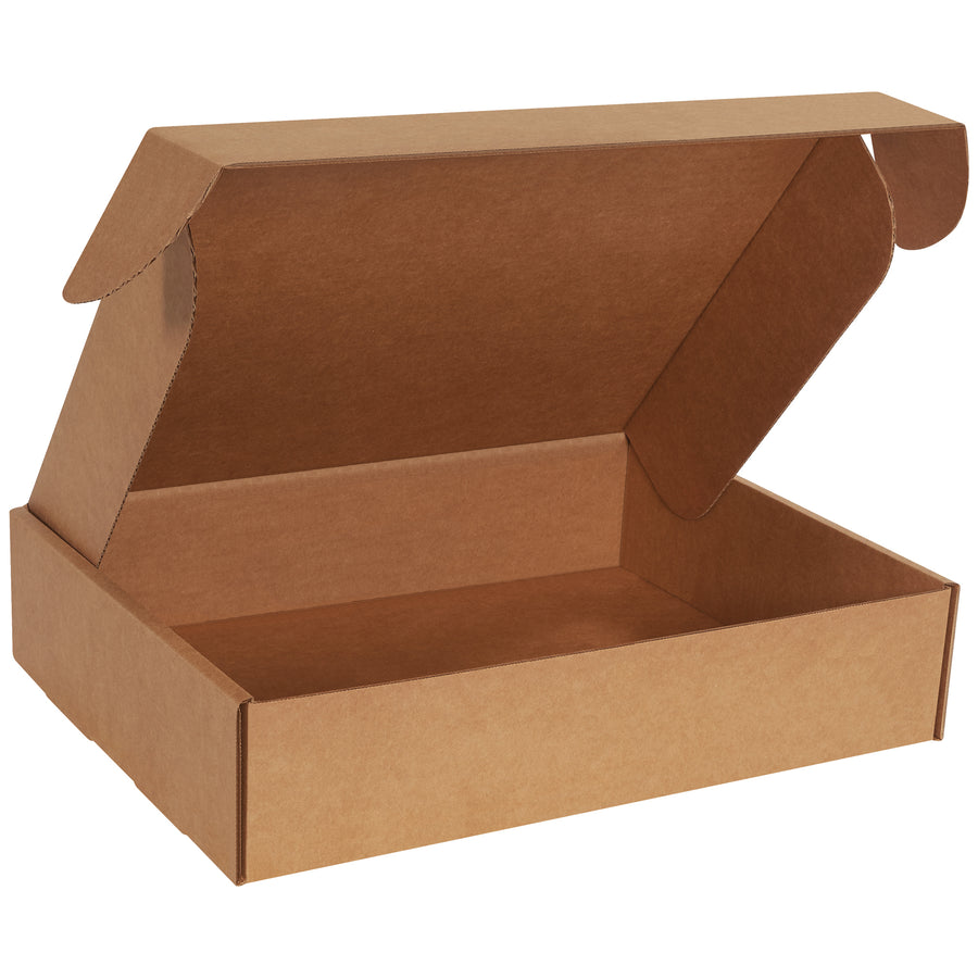 Professional-grade 18x14x4 kraft corrugated literature mailers designed for e-commerce brands shipping premium documents, catalogs, and marketing materials. ECT-32-B strength provides maximum crush resistance with no tape, glue, or staples required–assembles instantly with our protective side flaps and front outside tuck closure. 25-box bundle delivers consistent, on-brand presentation every shipment.