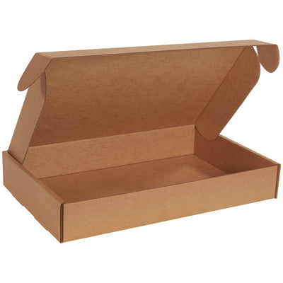 Premium 19" x 12" x 3" kraft corrugated literature mailers designed for e-commerce brands shipping important documents and promotional materials with guaranteed protection. Features patented protective side flaps and outside tuck closure‚no tape, glue, or staples required. One-piece deluxe construction assembles in seconds; sold in bundles of 25.
