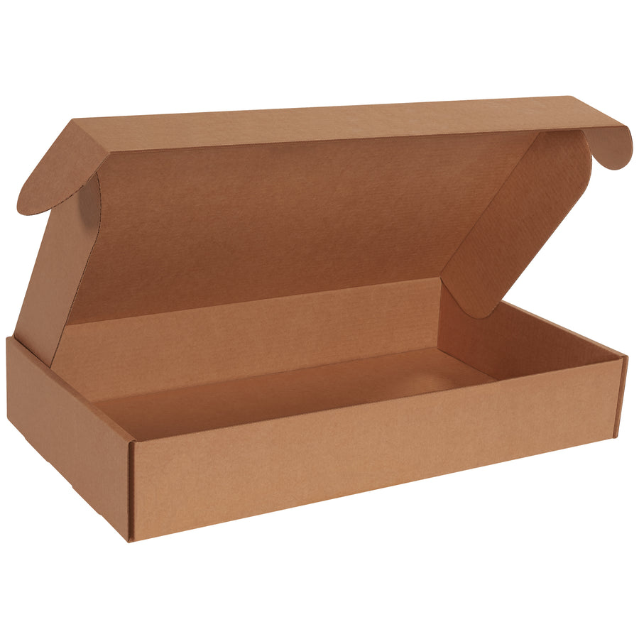 Professional-grade 24x14x4 deluxe kraft literature mailers engineered for maximum document protection. Crush-resistant ECT-32-B corrugated construction with protective side flaps and front tuck closure assembles in seconds–no tape, glue, or staples required. Sold as a bundle of 25.
