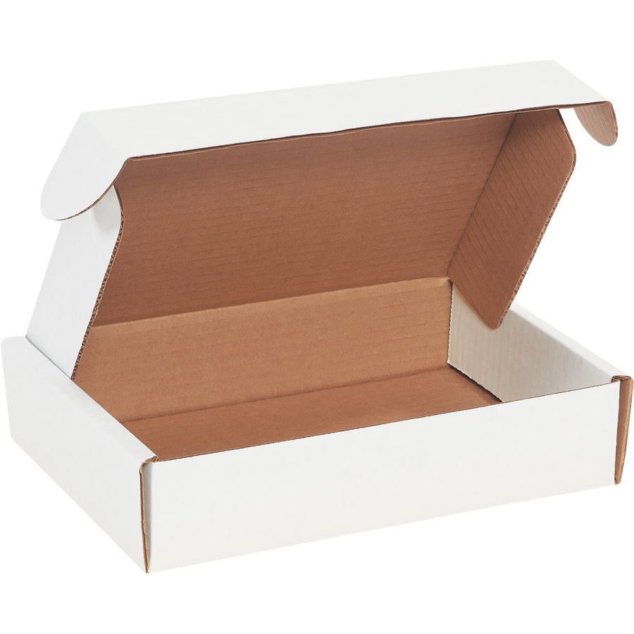 Protect your catalogs, brochures, and documents with these deluxe 9x6.25x2 white corrugated literature mailers. Built from ECT-32-B corrugated with reinforced side flaps and front locking tabs for maximum crush resistance–no tape, glue, or staples required. Sold as a convenient 50-pack bundle.