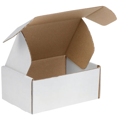 E-commerce brands trust these 9x6.25x4 white corrugated literature mailers for professional document protection and brand presentation. ECT-32-B construction with front locking tabs and protective side flaps ensures maximum crush resistance without tape or adhesive. Ships as a convenient 50-pack bundle.