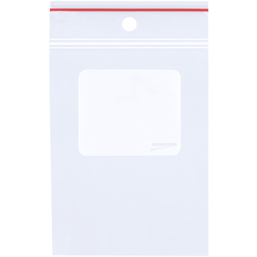 Heavy-duty 4 mil Minigrip¬Æ reclosable poly bags featuring a large white block area for direct pen marking‚no labels needed. Pre-punched hang holes make retail display effortless, while the premium single-track zipper keeps contents secure and moisture-free. Case of 1000 bags meets FDA and USDA food contact standards.