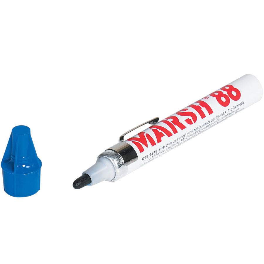 The industry-standard disposable valve marker trusted by shipping rooms nationwide. Fast-drying, waterproof dye-type ink produces bold marks on corrugated, wood, and porous surfaces without smudging. Case of 12 blue markers–ready to ship.