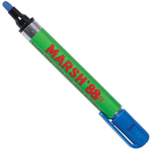 Professional-grade blue metal paint markers with pigmented, permanent ink designed for shipping rooms and warehouse operations. Delivers fast-drying, weatherproof marks on glass, poly, and non-porous surfaces without fading. Case of 12 disposable valve markers ensures reliable performance across your facility.