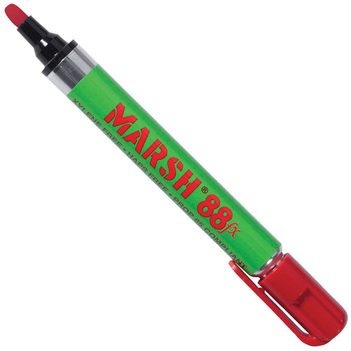 Marsh¬Æ 88fx red valve markers deliver permanent, weatherproof marks on glass, poly, and non-porous surfaces in fast-drying pigmented ink. Industrial-grade performance in a disposable design. Sold as case of 12 markers‚the go-to choice for shipping rooms and warehouse labeling.