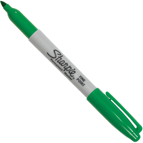 Industrial-grade green fine point markers with alcohol-based permanent ink designed for shipping rooms and warehouse applications. Quick-drying formula ensures professional labeling on CDs, labels, and packaging materials. Sold as a case of 12 markers.