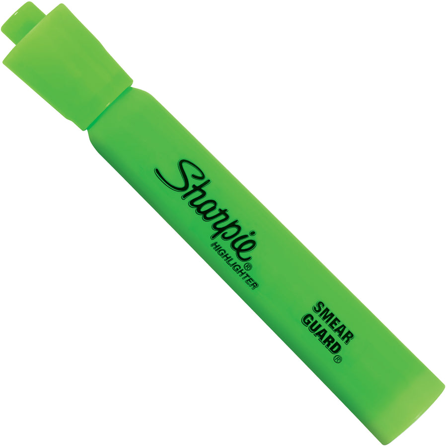 Fluorescent green Sharpie Accent¬Æ highlighters with AP certified non-toxic, quick-drying ink that resists smearing on inkjet and ballpoint pen inks. Chisel tip design delivers smooth coverage on wide and narrow text lines. Sold as a case of 12 for warehouse and shipping room supplies.