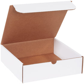 Professional 10x10x3 white corrugated mailers designed for e-commerce brands shipping literature, catalogs, and flat products. ECT-32-B crush-resistant construction with secure tuck-and-fold closure requires no additional supplies. Sold as a bundle of 50 mailers.