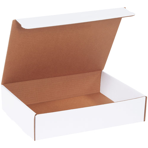 Professional-grade white literature mailers designed for e-commerce brands shipping catalogs, brochures, and promotional materials. Features crush-resistant ECT-32-B corrugated construction with secure fold-and-tuck tabs that require no additional supplies. 50-pack bundle arrives ready to assemble.