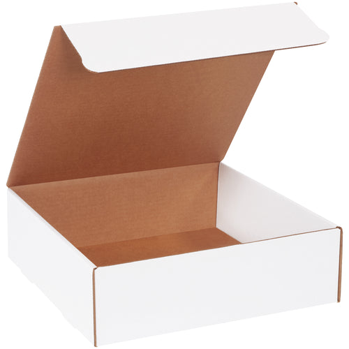 Professional 13x13x4 white corrugated mailers designed for e-commerce brands shipping catalogs, brochures, and marketing materials. Features secure self-sealing tabs and durable ECT-32-B construction that resists crushing. Quick one-piece assembly‚no additional supplies required. Sold in bundles of 50.