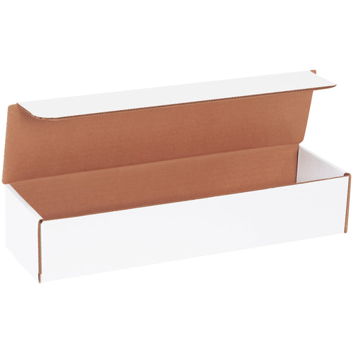 Professional-grade white corrugated literature mailers measuring 14