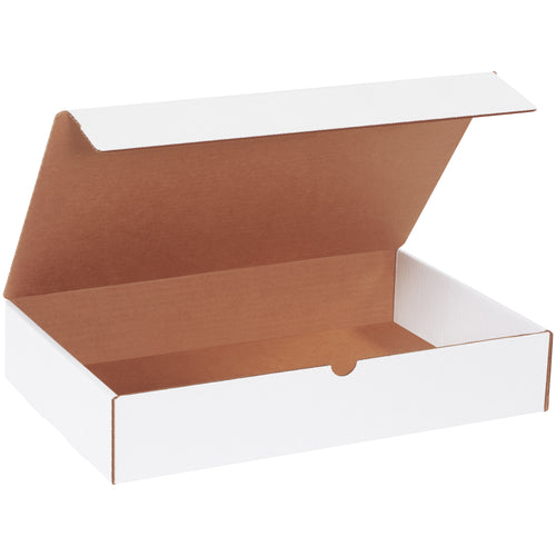 Professional-grade 16x10x3 white corrugated mailers designed for e-commerce brands shipping catalogs, brochures, and marketing materials. Self-sealing tabs provide secure closure without additional supplies, while ECT-32-B corrugated construction ensures crush resistance during transit. Bundle of 50 ready to fold and ship.