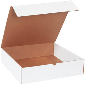 Professional white corrugated literature mailers sized 16" x 16" x 4" with snug-fitting self-seal tabs for secure closure without additional supplies. Built from durable ECT-32-B corrugated material that resists crushing during transit. Quick assembly design saves time while maintaining polished brand presentation–perfect for e-commerce brands shipping catalogs, samples, and promotional materials.