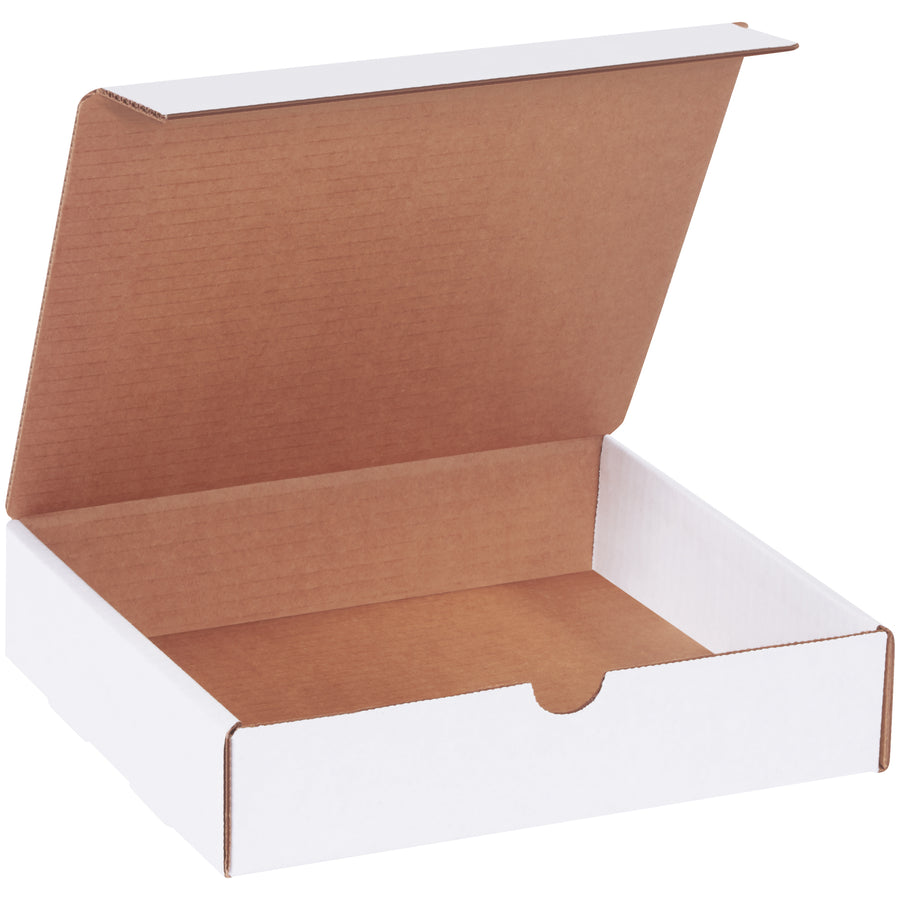 Professional 9" x 8" x 2" white corrugated literature mailers deliver your promotional materials with crush-resistant protection. ECT-32-B construction with snug self-sealing tabs requires zero additional supplies for secure closure. Pre-sized to eliminate custom carton costs–50 units per bundle.
