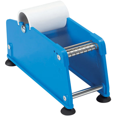 Speed up your shipping operations by 50% with this durable plastic 2" mailing label dispenser. Features a non-skid suction base, accommodates roll diameters up to 7", and includes a 3" core adapter for versatile label compatibility. Sold as 1 each.