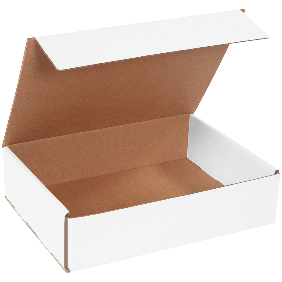 Ship lightweight items efficiently with these ECT-32-B white corrugated mailers (12" x 9" x 3"). One-piece fold-and-tuck design eliminates tape, glue, and staples while delivering crush-resistant double-wall protection on front and sides. Bulk 50-pack reduces per-unit costs and freight spend.