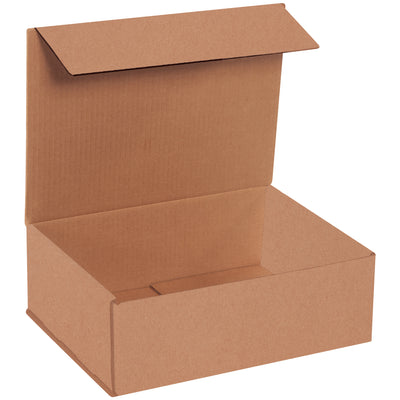 Lightweight 12x9x4" kraft corrugated mailers with ECT-32-B crush-resistant construction ship flat and fold in seconds–no tape, glue, or staples required. Double-wall protection on front and sides. Bundle of 50 boxes saves space and reduces freight costs.