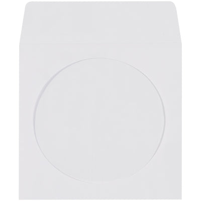 Professional-grade CD/DVD sleeves engineered for secure media storage and shipping compliance. Constructed from sturdy 24lb white woven paper with a crystal-clear poly window for easy label viewing. Sold in case quantities (500 sleeves) with ungummed flaps for flexible sealing options.