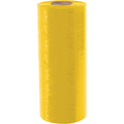 Industrial-grade 20" yellow cast machine stretch film stretches up to 250% for superior load retention on all pallet wrap equipment. The bright yellow color codes inventory for quick warehouse identification while reducing noise during application. 6000' length per roll provides extended coverage for high-volume shipping operations.