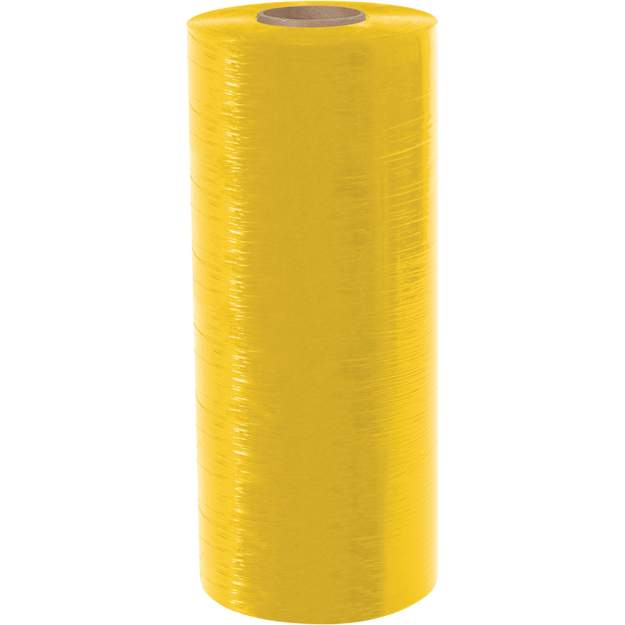 Industrial-grade 20" yellow cast machine stretch film stretches up to 250% for superior load retention on all pallet wrap equipment. The bright yellow color codes inventory for quick warehouse identification while reducing noise during application. 6000' length per roll provides extended coverage for high-volume shipping operations.