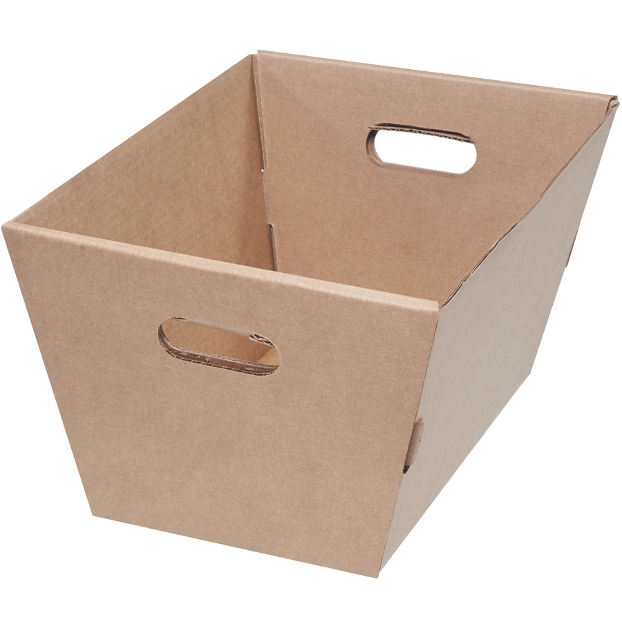 Heavy-duty ECT-44 corrugated tote designed for warehouse picking, order fulfillment, and product storage. 19.5"  13"  10" dimensions with reinforced hand holes for secure handling. Nests efficiently when empty to maximize return-trip freight savings. Sold in bundles of 25.