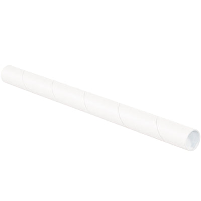 1.5" x 18" White Spiral Wound Mailing Tubes w/ Caps - Case of 50