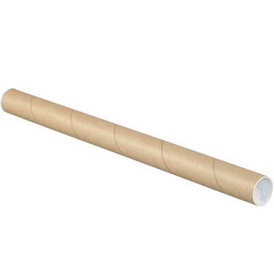 Professional-grade 1.5" x 26" kraft tubes with pre-installed white end caps protect documents, blueprints, and posters during shipment without cap separation. 3-ply spiral wound fibreboard construction combines durability with cost efficiency. Sold by the case of 50 tubes‚ideal for mailrooms, design firms, and high-volume shippers.