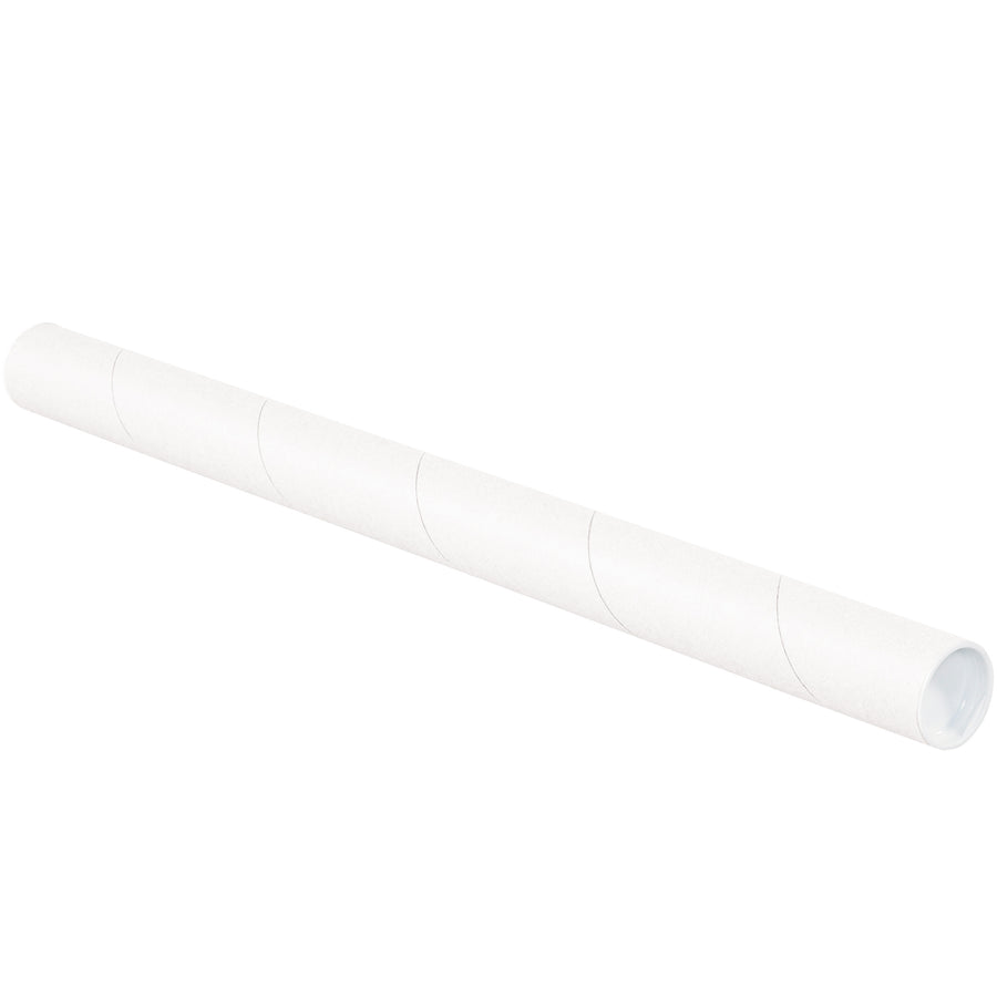 1.5" x 36" White Spiral Wound Mailing Tubes with Caps - Case of 50