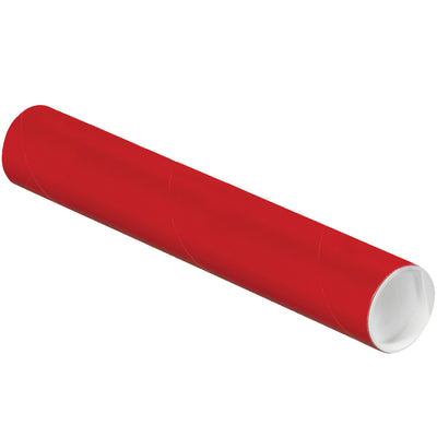 Bright red 2x12" mailing tubes with included white plastic end caps protect and organize documents, blueprints, and posters in transit. Heavy-duty 3-ply spiral wound fibreboard construction withstands rough handling and stacking. Case of 50 tubes delivers cost-effective bulk packaging for mailrooms and shipping departments.