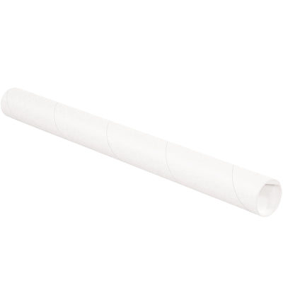 Professional-grade 2x30" white mailing tubes engineered for secure document and poster shipping. Features 3-ply spiral wound fibreboard construction, snap-on white end caps that won't pop off during transit, and reusable design. Sold as a case of 50 tubes‚the cost-efficient solution for high-volume shippers and mailrooms.