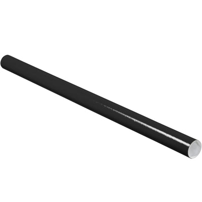 Heavy-duty 2x36 black mailing tubes designed for shipping blueprints, posters, documents, and architectural plans. Each tube features 3-ply spiral wound fibreboard construction with included white plastic end caps for secure sealing. Order by the case (50 tubes) for maximum cost-efficiency.